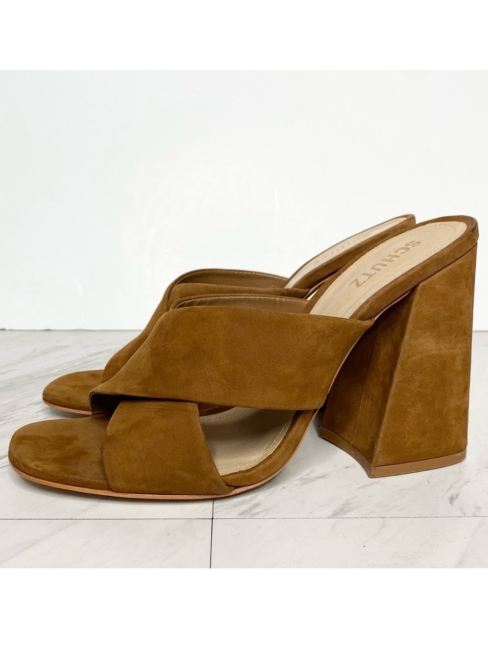 Schutz Callie Brown Nubuck Heeled Sandal 10 1/2 B
